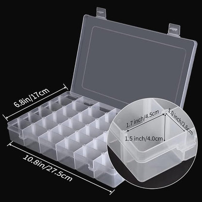 Opret 2 Pack 36 Grids Plastic Storage Box Clear Organizing Containers Craft Organizers and Storage with Adjustable Dividers for Washi Tapes Thread Craft Jewelry Fishing Tackles, Size 10.8×6.8×1.7in