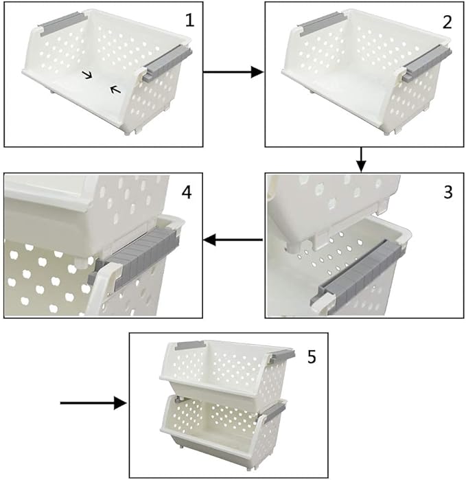4-Pack White Stackable Storage Basket, Stacking Kitchen Organizer Bins