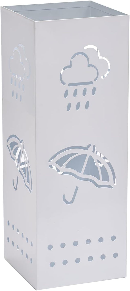 Metal Umbrella Stand for Entryway, 6 x 6 x 17 Inch White Square Umbrella Organizer Bin, Free Standing Umbrella Holder,Walking Sticks, Home Office Decor