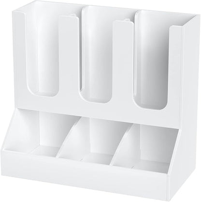 Richboom Cup and Lid Organizer, 6 Compartments with 2 Removable Dividers Coffee Station Countertop Cup Dispenser Condiment Organizer Accessories Caddy for Breakroom, Office, Home - White