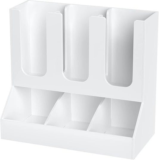 Richboom Cup and Lid Organizer, 6 Compartments with 2 Removable Dividers Coffee Station Countertop Cup Dispenser Condiment Organizer Accessories Caddy for Breakroom, Office, Home - White