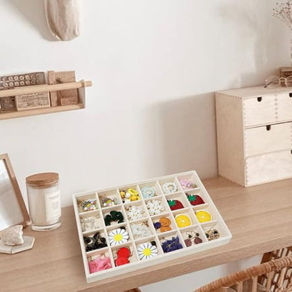 Stratalife Jewelry Organizer 24 Grid Drawer Organizer Jewelry Tray Stackable Jewelry Organizer for Drawer Earrings Storage Necklace Ring Bracelet Holder (Beige)