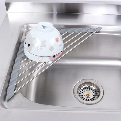 Over the Sink Dish Drying Rack Roll Up Dish Drying Rack and Triangle Dish Drying Rack for Sink Kitchen Corner Dish Drainer Mat Foldable Stainless Steel Corner Sink Rack for Kitchen (Triangle)