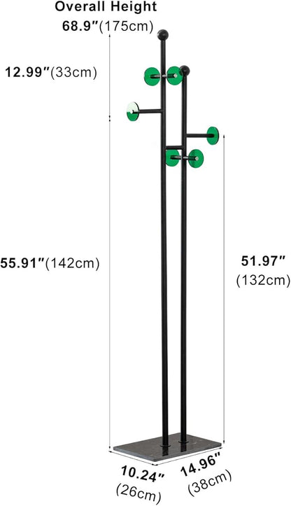 Free Standing Coat Rack with Marble Base & 8 Hooks Heavy Duty Clothes Rack for Entryway Bedroom Living Room Hotel 14.96 x 10.24 x 68.9 Inches (Black)