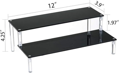 BYCY 2 Pack 2-Tier Black Acrylic Display Stand Display Shelf for Dessert Jewels Figurines, Cupcake Stand - 2 Pack ( 12" * 6.9" * 4.25" )
