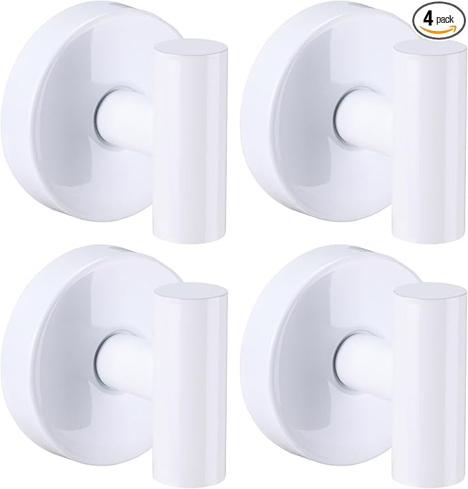 Fenas Suction Cup Hooks for Shower - Bathroom Reusable Hooks for Towels, Robes & Loofah - No-Drill Mounting on Kitchen,Walls,Metal,Glass,Mirrors,Tile & Smooth Non-Porous Surfaces (4, White)