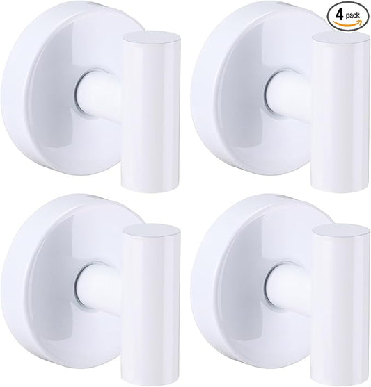Fenas Suction Cup Hooks for Shower - Bathroom Reusable Hooks for Towels, Robes & Loofah - No-Drill Mounting on Kitchen,Walls,Metal,Glass,Mirrors,Tile & Smooth Non-Porous Surfaces (4, White)
