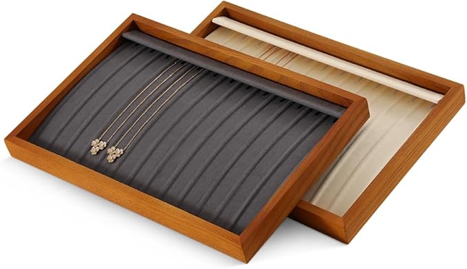 Yinbeini Jewelry Trays, Wood Nightstand Tray,Luxury Jewelry Organizer Drawer,Grey Flat Jewelry Display For Vendors,Ring,Bangle,Watch,Necklace