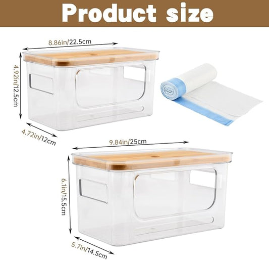 Trash Bag Dispenser Holder -Plastic Garbage Bag Pantry Organizer, Clear Large Laundry Pods Container with Lid, Stackable Under Sink Kitchen Laundry Room Organization and Storage