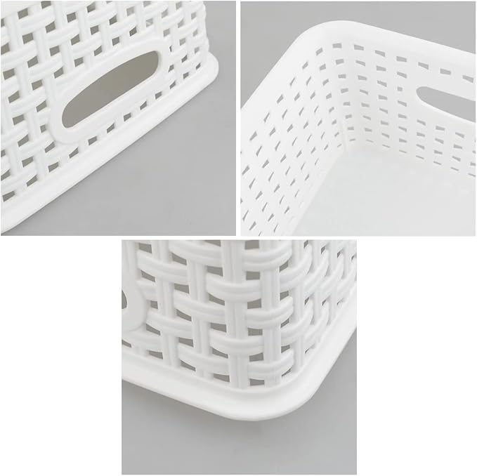 Saedy Pantry Organizers Storage Baskets Pack of 6, Woven Plastic Storage Baskets, White