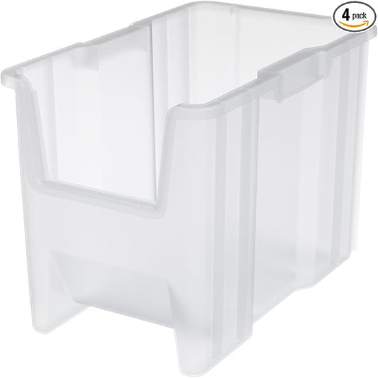 Akro-Mils 13014 Stak-N-Store Heavy Duty Stackable Open Front Plastic Storage Container Bin, (17-1/2-Inch x 11-Inch x 12-1/2-Inch), Clear, (4-Pack)