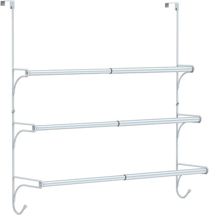 Auledio Adjustable Over The Door Triple Towel Rack with Hooks,Silver