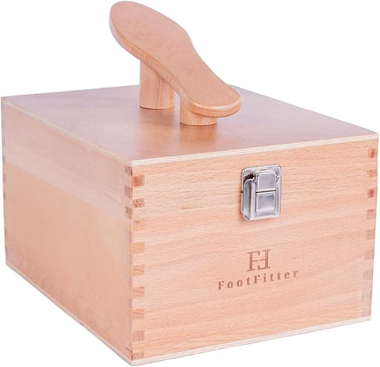 FootFitter Beech Wood Valet Box, Premium Shoe Shine Organizer with Classic Storage for Polish, Brushes, Cloths & Tools