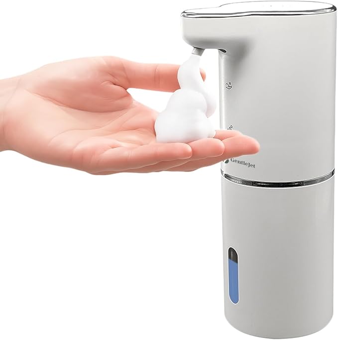 GentleJet JetFoam Automatic Foam Soap Dispenser - Touchless Electric Soap Dispenser, USB-C Rechargeable, Adjustable Foam Levels, 10 oz Countertop Hands-Free Soap Pump for Bathroom & Kitchen (White)