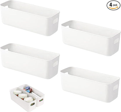 4 Pack White Storage Bin ,10 Inch Storage Bins,Small Plastic Storage Bins, Basket for Bathrooms, Bedrooms, Kitchen, Office, Cupboard, Utility Rooms