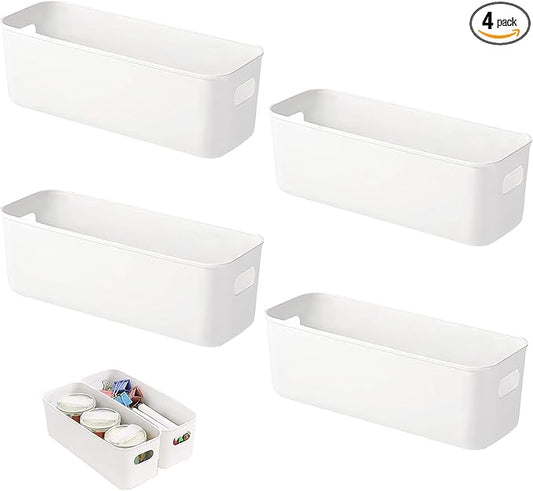 4 Pack White Storage Bin ,10 Inch Storage Bins,Small Plastic Storage Bins, Basket for Bathrooms, Bedrooms, Kitchen, Office, Cupboard, Utility Rooms