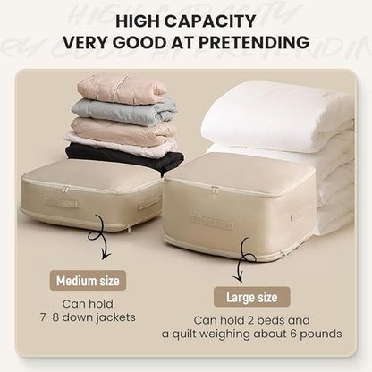 ASTETY Ultra Space Saving Self Compression Organizer, 2025 New Storage Organizerr, Dustproof and Moisture-proof Compression Storage Bag for Comforters, Clothes, Blankets (Bean Paste Pink, Large)