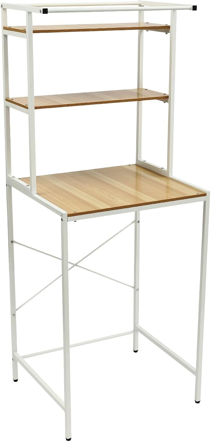 Over The Washer and Dryer Storage Shelf, 3-Tier Bathroom Room Shelf Storage Utility Rack Over The Toilet Washer Dryer Heavy Duty Laundry Room Organizer Bathroom Space Saving Organizer (White+ Log)