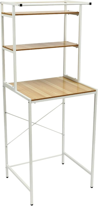 Over The Washer and Dryer Storage Shelf, 3-Tier Bathroom Room Shelf Storage Utility Rack Over The Toilet Washer Dryer Heavy Duty Laundry Room Organizer Bathroom Space Saving Organizer (White+ Log)