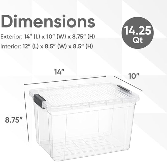 Superio Clear Storage Box with Lid, Plastic Container Bin for Organizing, Stackable Crate, BPA Free, Non Toxic, Odor Free, Organizer for Home, Office, School, and Dorm (14.7 Qt (Deep)