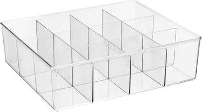 mDesign Plastic 12 Compartment Divided Drawer and Closet Storage Bin - Organizer for Scarves, Socks, Ties Bras, and Underwear - Dress Drawer Organizer, Shelf Organization - Clear