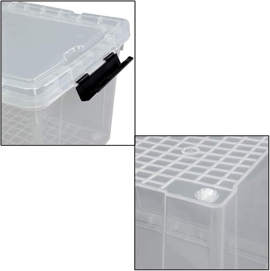 Ggbin 4 Packs 50 Quart Plastic Container Bin with Lids, Latching Storage Box with Wheels, Clear