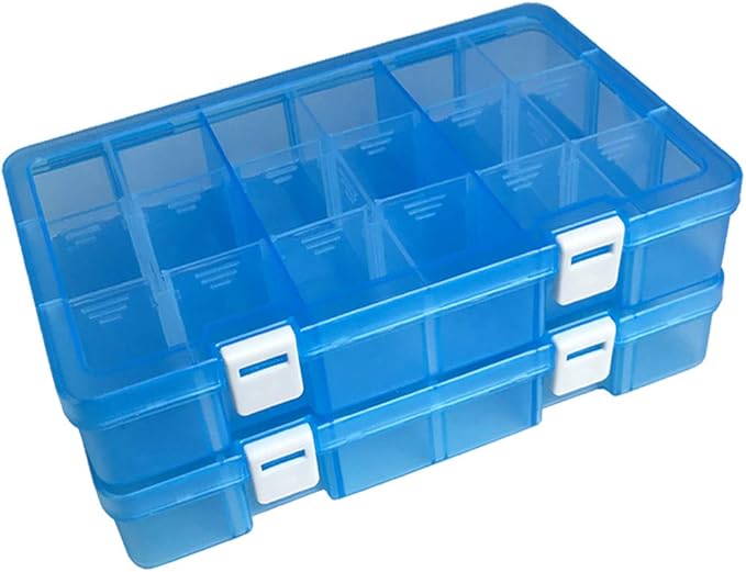 DUOFIRE Plastic Organizer Container Storage Box Adjustable Divider Removable Grid Compartment for Jewelry Beads Earring Tool Fishing Hook Small Accessories(18 grids, Blue X 2)