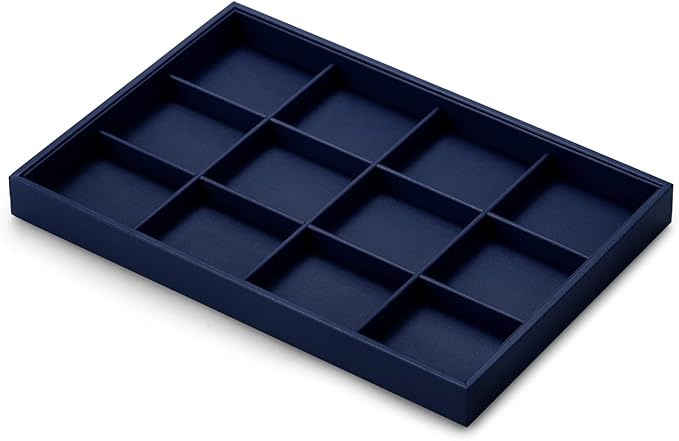 Oirlv Stackable Premium Leather Jewelry Trays 12 Grid Jewelry Drawer Organizer Trays Bracelet Earrings Watches Showcase Display Organizer
