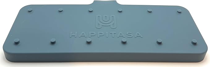 Happitasa Silicone Soap Dish Tray and Sponge Holder with Drain Chute and Feet | 3-Way Sloped Design | Bathroom and Kitchen Sink Organizer Caddy (Smoky Blue, 10"x4")