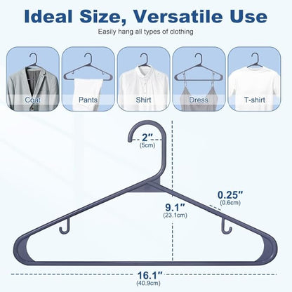 HOUSE DAY Grey Plastic Hangers 60 Pack, Non-Slip Plastic Hanger with Dual Hooks - Slim Space Saving 1/4" Thin Closet Organizers for Coats, Shirts, Pants & Dresses - Lightweight Garment Friendly
