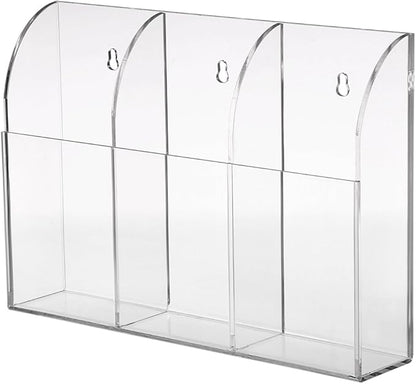 Hipiwe Wall Mount Remote Control Holder Clear Acrylic Media Organizer Storage Box Coffee Table and Nightstand Convenient Remote Control Caddy (Three Compartments)