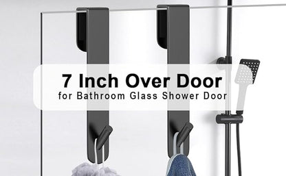 KITHOLD Shower Door Hook, Extended Length Frameless Shower Door Hook (7 Inches), Heavy-Duty Bathrobe Towel Stainless Steel Hook, No Drilling or Adhesive Required, 2-Pack,Black