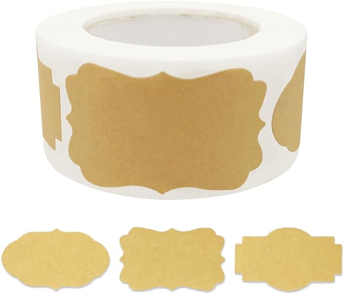 300 Pcs Gift Tag Name Labels Stickers, Kraft Blank Self-Adhesive Jar Labels for Storage Bins Essential Oil Spice Bottle Cosmetic Decoration Food Containers, Mason Labels Craft Presents Stickers