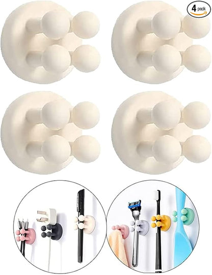 Defrko Silicone Toothbrush Holders - 4 Pcs Razor Hooks Adhesive Wall Mounted for Hanging Towel Key Plug Cable, Utility Decor Stick to Dorm Room Essentials Function for Kitchen Bathroom Home Office
