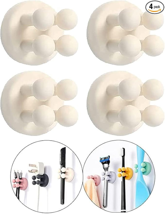 Defrko Silicone Toothbrush Holders - 4 Pcs Razor Hooks Adhesive Wall Mounted for Hanging Towel Key Plug Cable, Utility Decor Stick to Dorm Room Essentials Function for Kitchen Bathroom Home Office