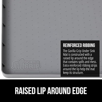 GORILLA GRIP Waterproof Silicone Under Sink Mat with Raised Lip for Kitchen and Bathroom, Cabinet Shelf Liner Stay in Place Mats Dishwasher Safe Drawer Liner, Organizer Tray, 19 x 34 in, Gray