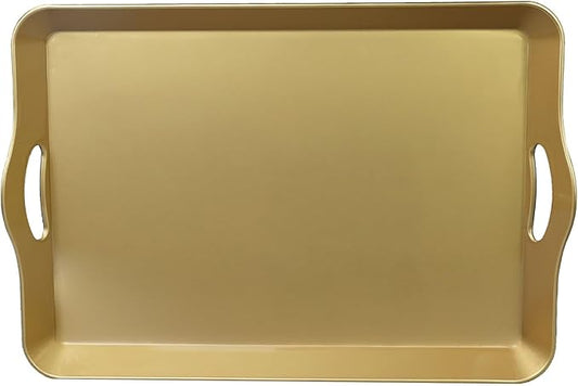 Gold Decorative Tray for Coffee Table with Handles, Plastic Rectangular Serving Tray for Living Room, Bathroom, Outdoors, 11.8"*17.3"
