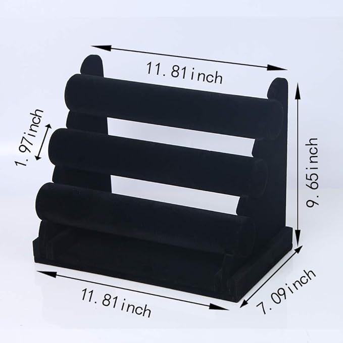 Coward 3 Tier Bracelet Organizer Display Holder, Beige Velvet Stand Rack for Hairband Watch Scrunchie Organizer (Black Velvet)