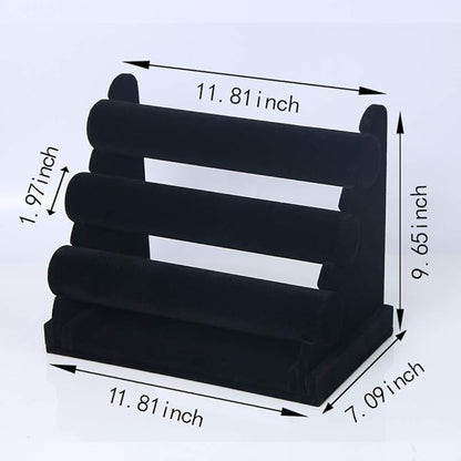 Coward 3 Tier Bracelet Organizer Display Holder, Beige Velvet Stand Rack for Hairband Watch Scrunchie Organizer (Black Velvet)