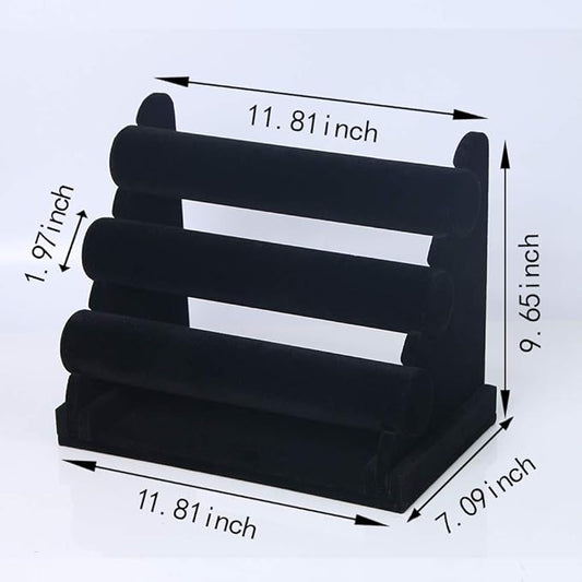 Coward 3 Tier Bracelet Organizer Display Holder, Beige Velvet Stand Rack for Hairband Watch Scrunchie Organizer (Black Velvet)