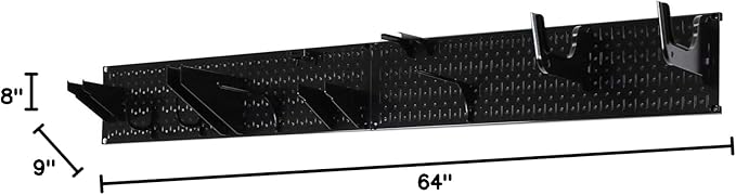 Wall Control Garage Storage Rack Lawn & Garden Tool Organization Wall Mount Organizer - Easy to Install 64" Wide Heavy Duty Metal Pegboard Set (Black Pegboard)