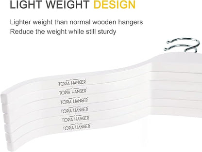 TOPIA HANGER Slim Wooden Hangers with Extra Soft Non-Slip Rubber Grips, 30-Pack High-Grade Fashion Hanger No Shoulder Bump for Sweaters, Hoodies, Jacket, Dress, Coat (White) -CT15W30