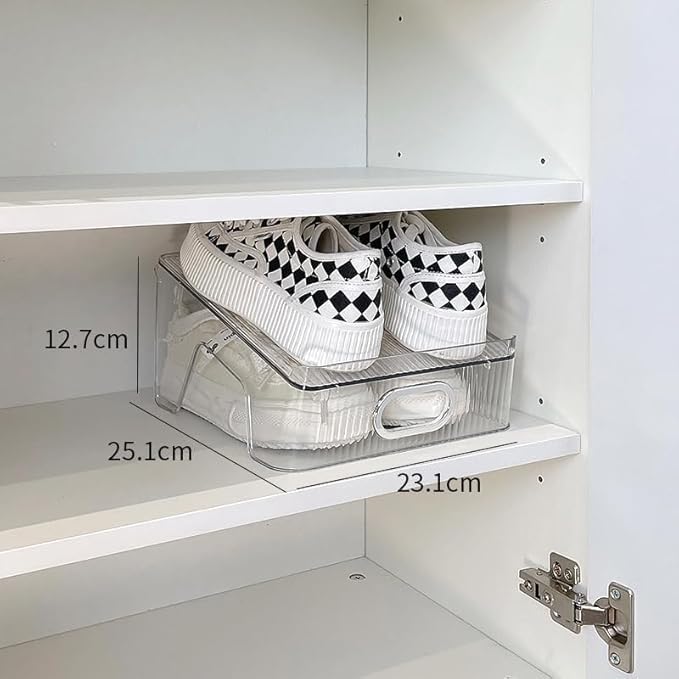 Double Layer Shoe Slots Organizer 9.84” X 9.05” X 5”In Stacker Space-Saving Storage Holder - Transparent Plastic Shoe Rack For Closet Shelf (Black, 6pack)