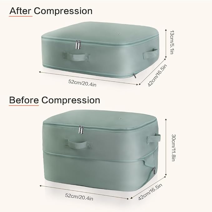 Geernioy Ultra Space Saving Self Compression Storage Bags with Zipper, (Green) -Compression Organize for Bedding, Comforter Storage Bag for Blankets Duvet Quilts Pillows