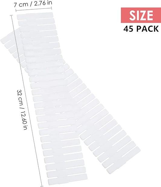 45 Pack Drawer Dividers, Plastic Adjustable Drawer Storage Organizer for Tidying Clutter Socks, Underwear, Makeup, Kitchen, Dresser White