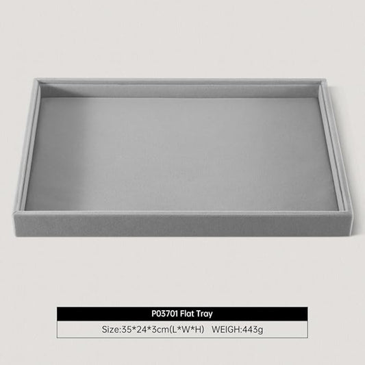 Velvet Stackable Jewelry Display Flat Tray For Ring Earring Necklace Bracelet, Bangle Pendant Storage Blank Plate, Shop Countertop Jewelry Dish Organizer (Gray)