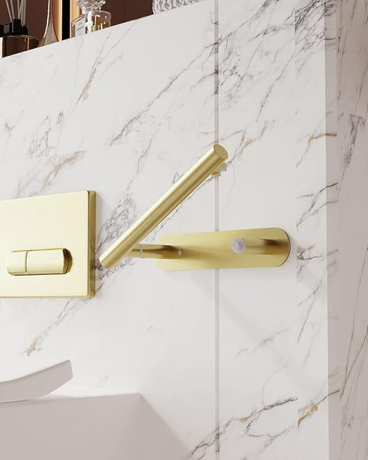 RUACQ Toilet Paper Holder, Self-Adhesive or Wall Mount, SUS304 Stainless Steel Rustproof Stick on Toilet Paper Roll Holder, No Drilling Bathroom Tissue Holder, Modern Pivoting Design (Brushed Gold)