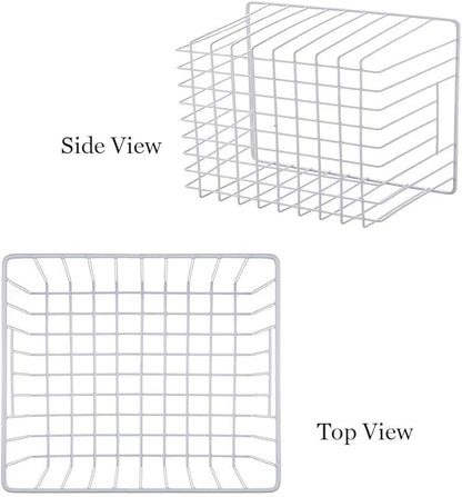 SANNO Freezer Wire Storage Organizer Basket, Refrigerator Storage Baskets Bins Organizer with Built-in Handles for Cabinets, Pantry, Closets, Bedrooms 4 Pack 11"x10"x 7" White