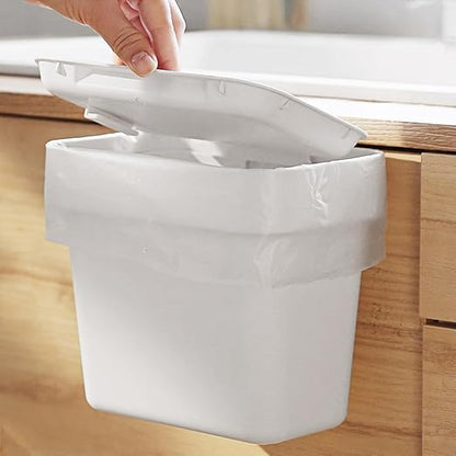 0.8 Gallon Hanging Small Trash Can with Lid for Cupboard/Bathroom/Bedroom/Office/Camping (White, 2PCS Trash can with Bags)