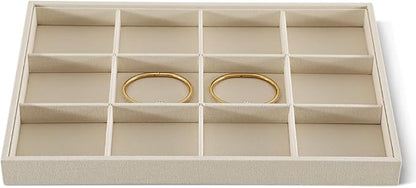Dansmiy Linen 12 Grid Stackable Bangle Storage Tray, Bracelet Watch Display Tray, Jewelry Shop Counter Showcase Table Top Organizers, Makeup Table Drawer Insert Jewelry Tray